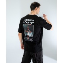 Oversıze Unisex Baskılı T-Shırt Fly Black