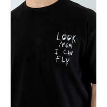 Oversıze Unisex Baskılı T-Shırt Fly Black