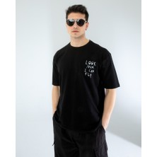 Oversıze Unisex Baskılı T-Shırt Fly Black