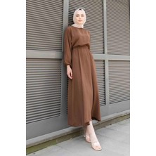 Yarasa Kol Prenses Elbise Kahverengi