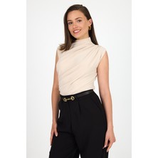 Bej Kolsuz Büzgülü Sandy Bluz 2430