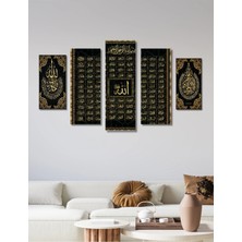 5 Parça Ahşap Gold Dini Duvar Dekoru - Salon Oturma Yatak Odası Ofis Antre Için 110X60 cm Tablo Seti