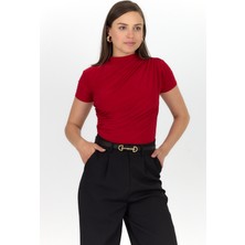 Kırmızı Kısa Kol Büzgülü Sandy Bluz 2417