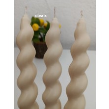 Qosrix 3'lü Krem Italyan Burgulu Şamdan Soya Mumu Doğal Kokulu Uzun Çubuk Konik Burgu Spiral Mum Dekoratif