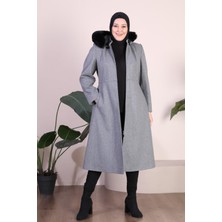 Kadin Büyük Beden Pardesü Kapşonu Kürklü Fermuarlı