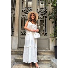 Nana & Mayka Moda Kadın Yazlık Gofre Kumaş Elbise – Ekru (Kırık Beyaz), Ayarlanabilir Askılı, Fistolu, Astarlı, Oversize Model – 6009