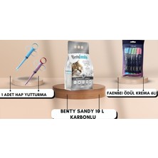 Benty Sandy 10 Litre  Karbonlu Kedi Kumu Hap Yutturma Aparatı Faenbei Ödül Krema  6 'lı