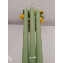 Qosrix 3'lü Açık Yeşil Şamdan Soya Mumu Doğal Vanilya Kokulu Uzun Çubuk Konik Mum Dekoratif