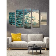 5 Parça Ahşap Dolunay Duvar Dekoru - Salon Oturma Yatak Odası Ofis Antre Için 110X60 cm Tablo Seti