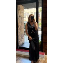 Kısa Yelek ve Maxi Yırtmaçlı Etek Takım Siyah