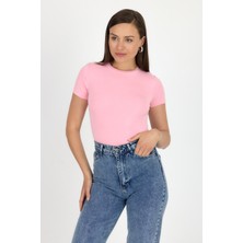 Pembe Viskoz/yumuşak Kumaş Slim Fit Tişört 1468