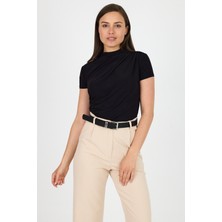 Siyah Kısa Kol Büzgülü Sandy Bluz 2417