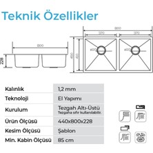 Crauf Stella 4580 Pvd Altın 2 Gözlü Paslanmaz Çelik Mutfak Eviyesi