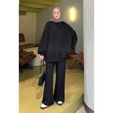 Kapşonlu Pantolonlu Ikili Tesettür Takım Siyah