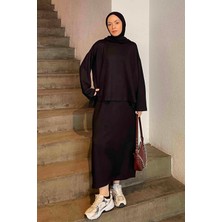 Lamelif Kristal Etekli Takım Siyah Pamuk Polyester Düz Desenli Kadın Regular Kalıp