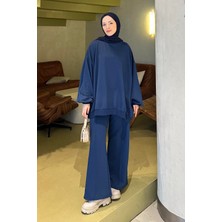 Kapşonlu Pantolonlu Ikili Tesettür Takım Lacivert