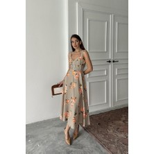 Arben Boutique Haki Ince Kemer Detaylı Elbise