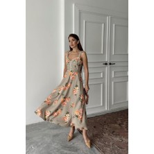 Arben Boutique Haki Ince Kemer Detaylı Elbise