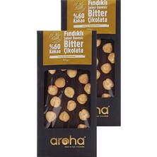 Aroha İkili Avantaj Paket %60 Kakao Fındıklı Şeker İlavesiz Bitter Çikolata - Stevia ile Tatlandırılmıştır - 100 g x 2 Adet