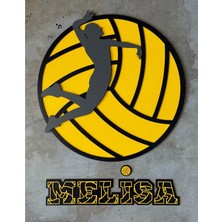 Kişiye Özel Isimli Ahşap Mdf Voleybol Duvar Dekoru | Sporcu Temalı Voleybol Oynayan Oyuncu Desenli