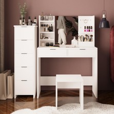 Bimossa U5050 Diena 5+2 Çekmeceli Dolaplı Tabureli Takı Düzenleyicili Makyaj Masası Beyaz