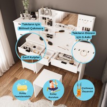 Bimossa U5050 Diena 5+2 Çekmeceli Dolaplı Tabureli Takı Düzenleyicili Makyaj Masası Beyaz