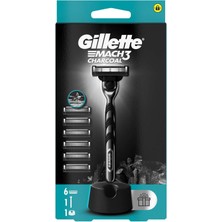 Gillette Mach3 Charcoal Tıraş Makinesi ve Yedek Bıçağı 6'lı + Tıraş Bıçağı Standı