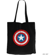 Captain America Kalkan Siyah Kanvas Bez Çanta