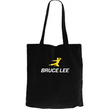 Bruce Lee Yellow Man Siyah Kanvas Bez Çanta