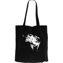 Boğa Silüet Siyah Kanvas Bez Çanta