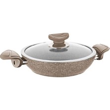 3214 - 2 Parça, Biogranit, Kapaklı, 22X5 cm - 1,5 Litre Sahan-Tava Sütlü Kahve Gövde, S. Kahve Detay