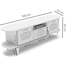 Tv Sehpası Mira Gümüş 5033 Beyaz 160 cm 35 cm 50 cm