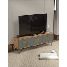 Tv Sehpası Tv Ünitesi Atlantik Çam Antrasit Gold 160 cm Saraylı 5060