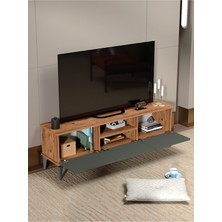 Tv Sehpası Tv Ünitesi Atlantik Çam Antrasit Gold 160 cm Saraylı 5060
