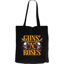 Guns N Roses Text Skull Siyah Kanvas Bez Çanta
