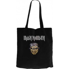 Iron Maiden Zombie Face Siyah Kanvas Bez Çanta