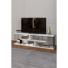 Tv Sehpası Tv Ünitesi Raflı 140 cm Gzd Beyaz
