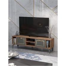 Tv Sehpası Tv Ünitesi Atlantik Çam Antrasit Gold 160 cm Linya 5040