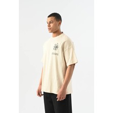 0 Yaka Ön Arka Çiçek Baskı Erkek Oversize T-Shirt