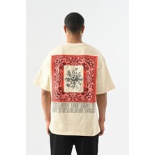 0 Yaka Ön Arka Çiçek Baskı Erkek Oversize T-Shirt