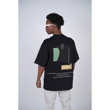 0 Yaka Geometrik Sanat Baskı Erkek Oversize T-Shirt