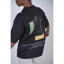 0 Yaka Geometrik Sanat Baskı Erkek Oversize T-Shirt