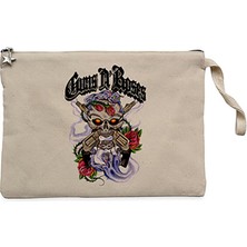 Guns N Roses Skull And Gun Krem Clutch Astarlı Cüzdan / El Çantası