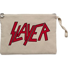 Slayer Logo Classic Krem Clutch Astarlı Cüzdan / El Çantası
