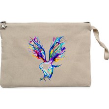 Güvercin Sulu Boya Krem Clutch Astarlı Cüzdan / El Çantası