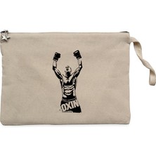 Boxing Fighter Silhouette Krem Clutch Astarlı Cüzdan / El Çantası