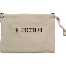 Burzum Logo Yazı White Krem Clutch Astarlı Cüzdan / El Çantası