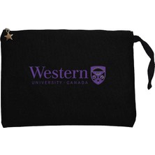 Western University Purple Logo Siyah Clutch Astarlı Cüzdan / El Çantası