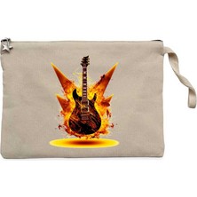 Classic Guitar Yellow Fire Krem Clutch Astarlı Cüzdan / El Çantası