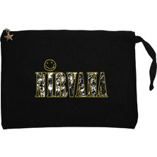 Nirvana Logo ve Yazı Siyah Clutch Astarlı Cüzdan / El Çantası